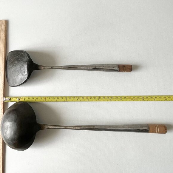 Vintage Primitive Handmade Hammered Metal Ladle Spoon 14.5" and Spatula 12" - Picture 3 of 5